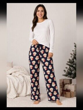 Old Navy Classic Santa Flannel Pajama Pants Navy Blue Holiday Christmas Size S
